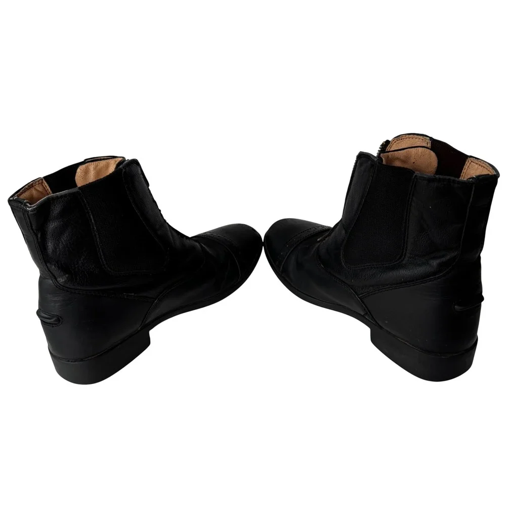 TuffRider Paddock Boots Kids EU 36 Black Good Leather Front Zip Cap Toe RN 51957